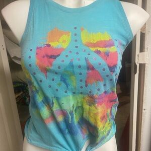 Mudd Sleeveless Blue Pink Tie Front Crop Tank Top